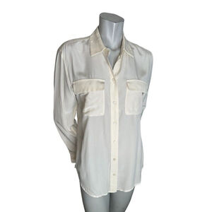 Teenflo Cream Silk Classic Collared Business Semi Sheer Blouse Size 10